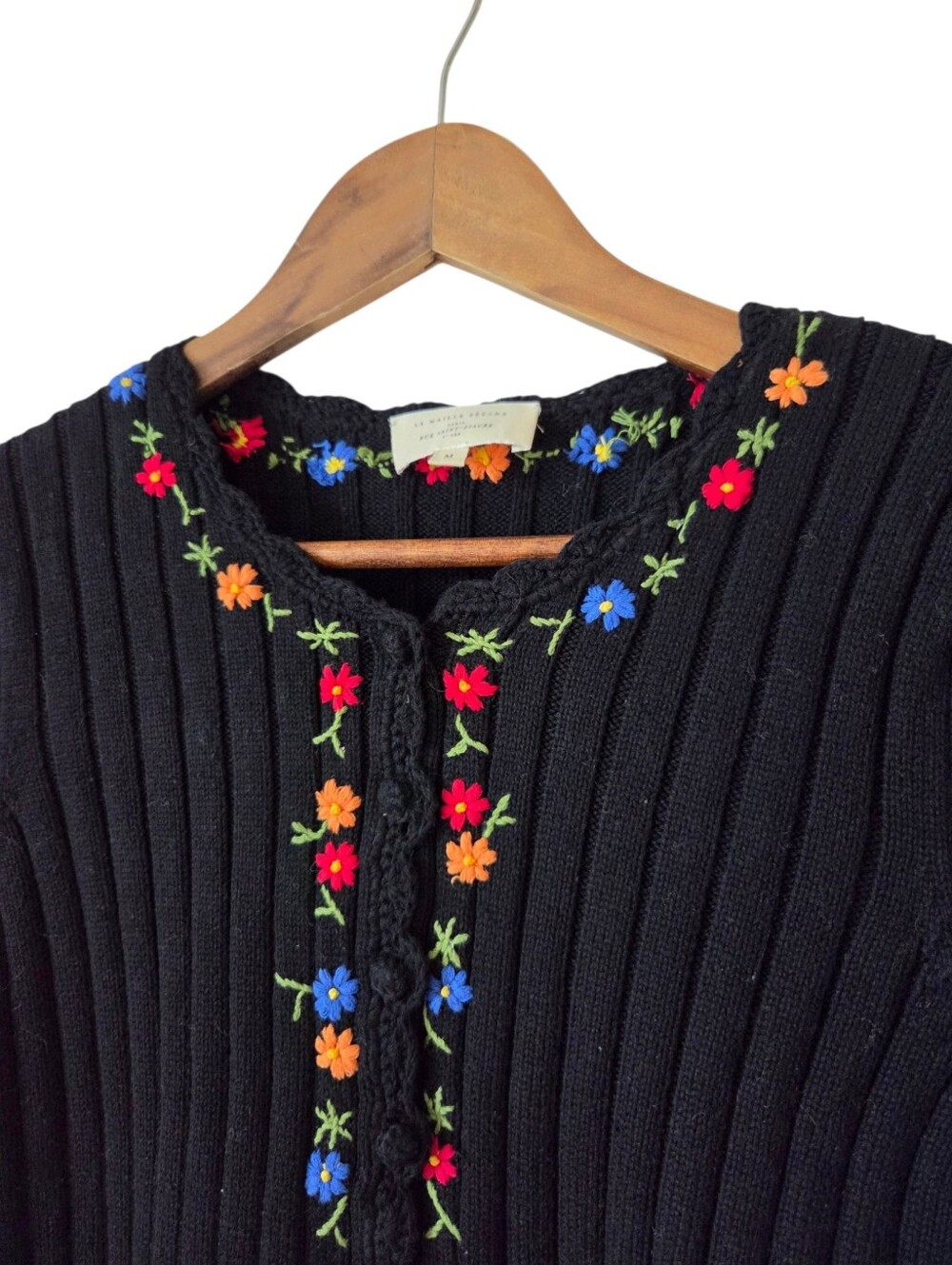 Sézane Ilena Cardigan Women Medium Black Organic Cotton Embroidered - Picture 6 of 11